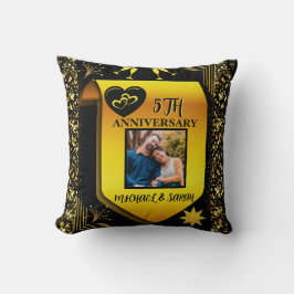Elegant Zwart & Goud 5e bruiloft Jubileum Gift Kussen