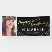 Elegant Zwart Goud 60e Verjaardag Afbeelding Spandoek (Horizontaal)