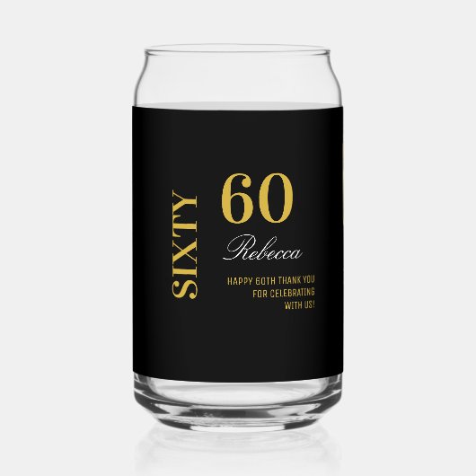 Elegant Zwart & Goud 60e Verjaardag Cocktail Party Blikvorm Glas (Voorkant)