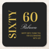 Elegant Zwart & Goud 60e Verjaardag Cocktail Party Kartonnen Onderzetters (Voorkant)