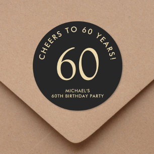 Elegant Zwart Goud 60ste Verjaardagsfeest Ronde Sticker