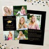 Elegant Zwart Goud 6 Foto Collage Afgestudeerde Aankondiging