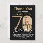 Elegant Zwart Goud 70e Verjaardag Bedankkaart (Voorkant)