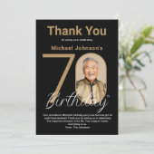 Elegant Zwart Goud 70e Verjaardag Bedankkaart (Staand voorkant)
