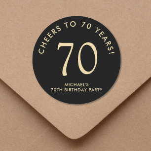 Elegant Zwart Goud 70ste Verjaardagsfeest Ronde Sticker
