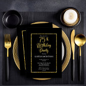 Elegant Zwart Goud 75e Verjaardagsfeestje Kaart