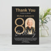 Elegant Zwart Goud 80e Verjaardag Bedankkaart (Staand voorkant)
