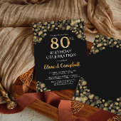 Elegant Zwart & Goud 80e Verjaardag Uitnodiging
