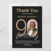 Elegant Zwart Goud 90e Verjaardag Bedankkaart (Voorkant)
