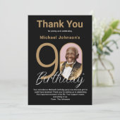 Elegant Zwart Goud 90e Verjaardag Bedankkaart (Staand voorkant)