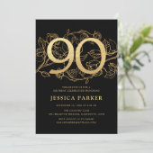 Elegant Zwart Goud 90e Verjaardag Kaart (Staand voorkant)