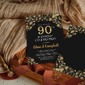 Elegant Zwart & Goud 90e Verjaardag Uitnodiging