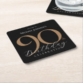 Elegant zwart goud 90ste verjaardagsfeest kartonnen onderzetters (Schuin)