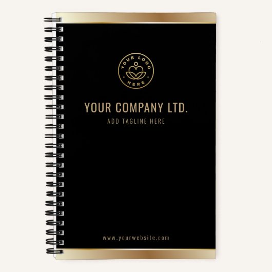Elegant zwart goud aangepast logo notitieboek (Voorkant)