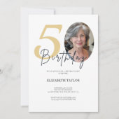 Elegant Zwart Goud Aangepaste Foto 50e Verjaardag Kaart (Voorkant)