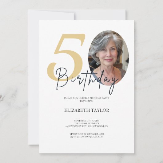 Elegant Zwart Goud Aangepaste Foto 50e Verjaardag Kaart (Voorkant)