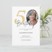 Elegant Zwart Goud Aangepaste Foto 50e Verjaardag Kaart (Staand voorkant)