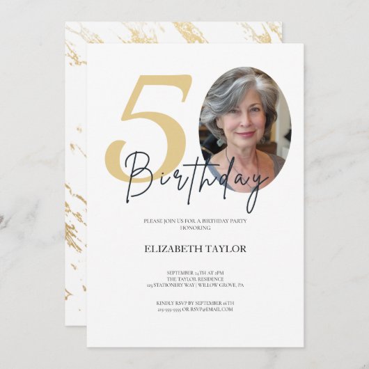 Elegant Zwart Goud Aangepaste Foto 50e Verjaardag Kaart (Voorkant / Achterkant)