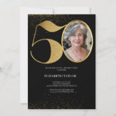 Elegant Zwart Goud Aangepaste Foto 50e Verjaardag Kaart (Voorkant)