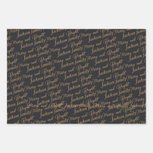 Elegant Zwart & Goud Aangepaste Kerstmis Verpakkin Inpakpapier Vel (Voorkant 3)