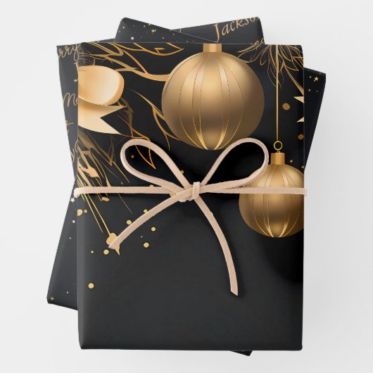 Elegant Zwart & Goud Aangepaste Kerstmis Verpakkin Inpakpapier Vel (In situ)