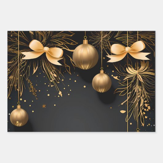Elegant Zwart & Goud Aangepaste Kerstmis Verpakkin Inpakpapier Vel (Voorkant)