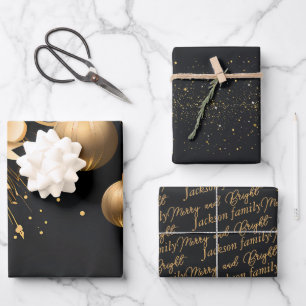 Elegant Zwart & Goud Aangepaste Kerstmis Verpakkin Inpakpapier Vel
