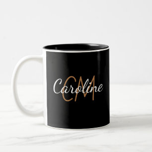 Elegant Zwart goud aangepaste monogram naam Tweekleurige Koffiemok