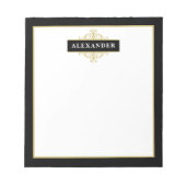 Elegant zwart goud aanpasbaar monogram notitieblok (Voorkant)