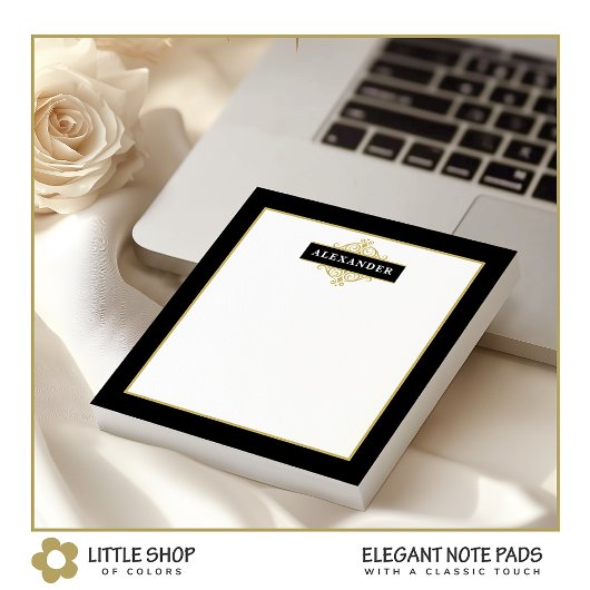 Elegant zwart goud aanpasbaar monogram notitieblok