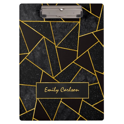 Elegant zwart goud abstract geometrisch klembord (Voorkant)