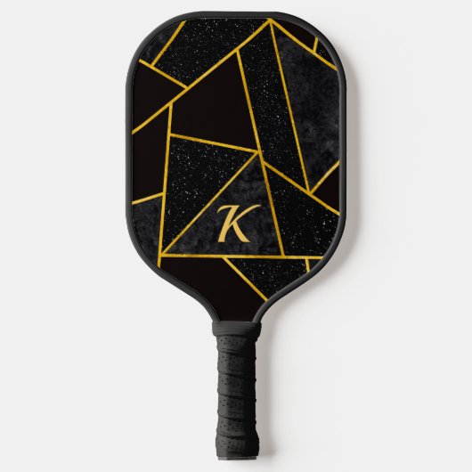 Elegant zwart goud abstract geometrisch pickleball paddle (Voorkant)