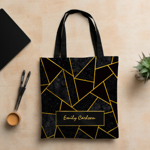 Elegant zwart goud abstract geometrisch tote bag