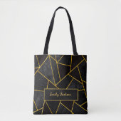 Elegant zwart goud abstract geometrisch tote bag (Voorkant)