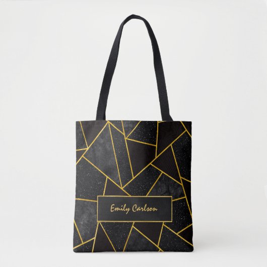 Elegant zwart goud abstract geometrisch tote bag (Voorkant)