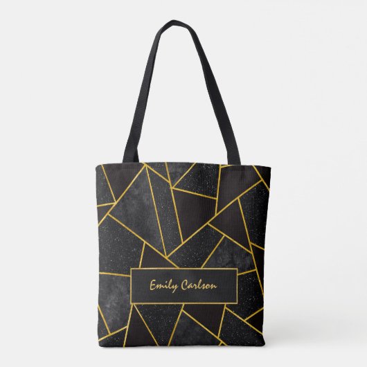 Elegant zwart goud abstract geometrisch tote bag (Achterkant)