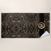 Elegant zwart goud abstract zwenkmonogram strandlaken (Voorkant)