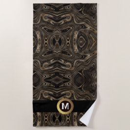 Elegant zwart goud abstract zwenkmonogram strandlaken
