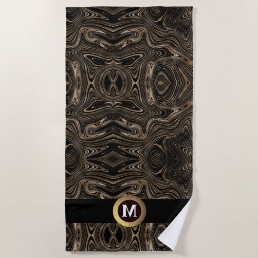 Elegant zwart goud abstract zwenkmonogram strandlaken (Voorkant)