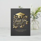 Elegant Zwart Goud Afstudeerder Pet Leaf Afstudere Bedankkaart (Staand voorkant)