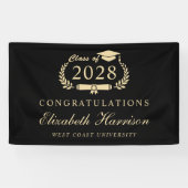 Elegant Zwart Goud Afstudeerfeest Welkom Spandoek (Horizontaal)