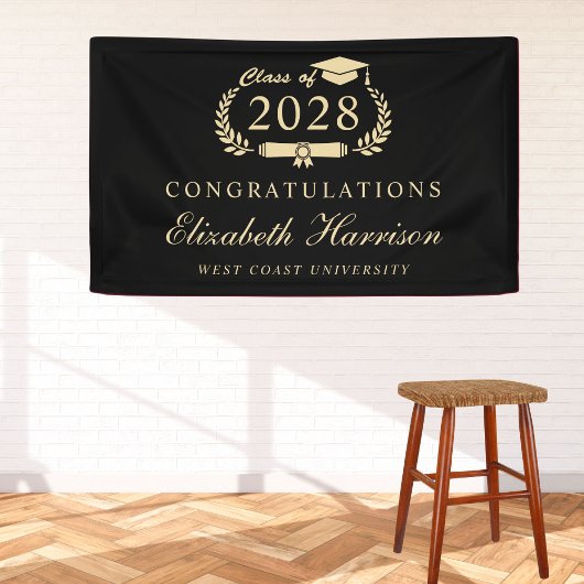 Elegant Zwart Goud Afstudeerfeest Welkom Spandoek