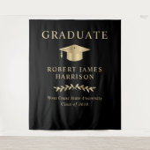 Elegant Zwart Goud Afstudeerfeest Welkom Wandkleed (Voorkant)