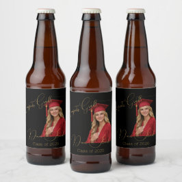 Elegant zwart & goud afstuderen bier etiket