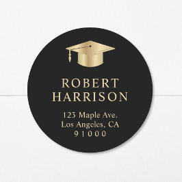 Elegant zwart goud Afstuderen retouradres Ronde Sticker