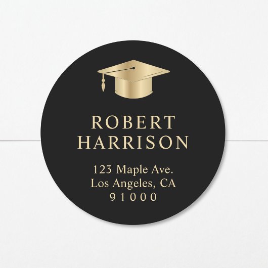 Elegant zwart goud Afstuderen retouradres Ronde Sticker