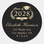 Elegant zwart goud Afstuderen retouradres Ronde Sticker (Voorkant)