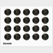 Elegant Zwart Goud Agaat 20ste Verjaardagsfeestje Ronde Sticker (Vel)