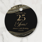 Elegant zwart goud agaat 25e verjaardagsfeest bedankjes labels (Achterkant)