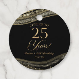 Elegant zwart goud agaat 25e verjaardagsfeest bedankjes labels